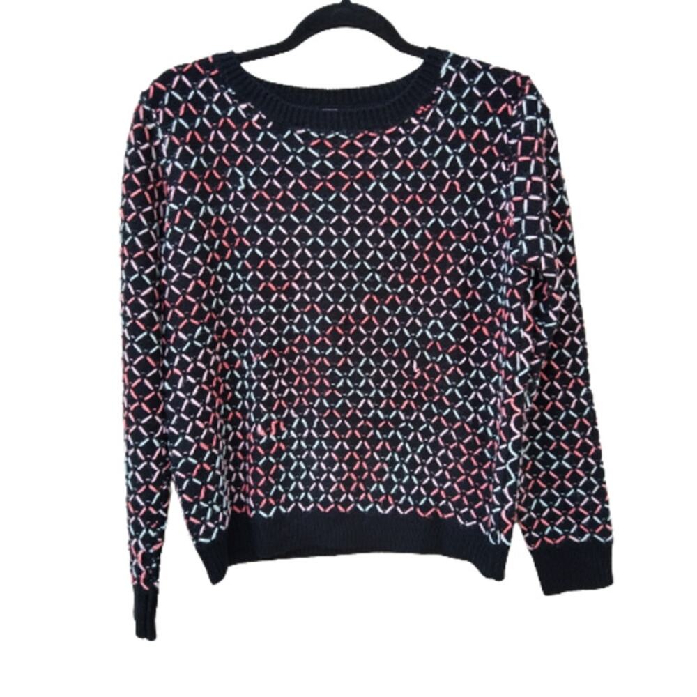 Alya Womens Black Sweater Small / Med Long Sleeves Crew Neck Multicolor Design